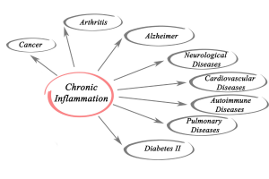 The following illneses are linked to chronic inflammation: Cancer Heart Disease Rheumatoid Arthritis Type 2 Diabetes Obesity Asthma Alzheimer's Disease